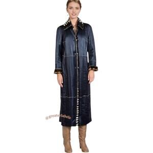 Artico Black Leather & Shearling Trench Coat $5,495 Size 42